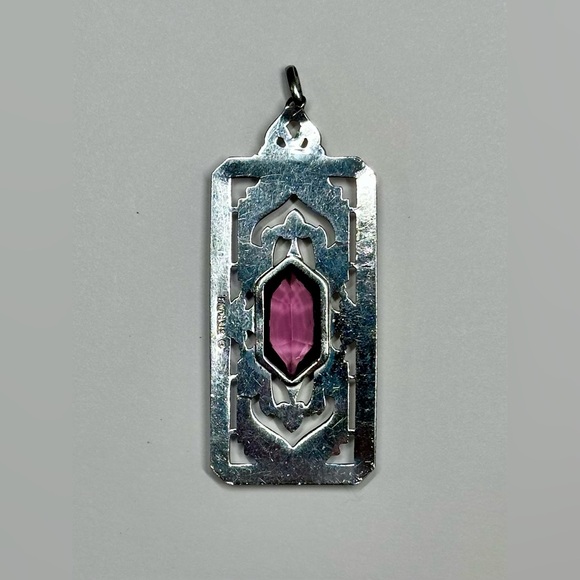Vintage Art Deco Filigree Sterling Silver & Amethyst Pendant - Picture 4 of 16